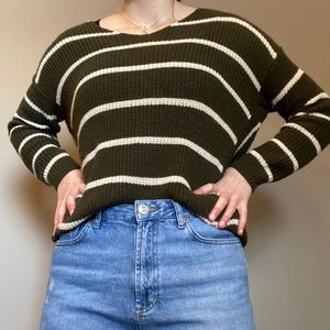 Active USA Small Green And White Striped Sweater